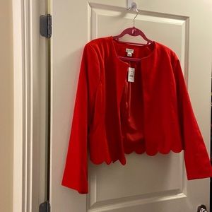 J.crew red cropped blazer with scalloped bottom